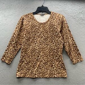 J. McLaughlin Women’s Leopard Animal Print Top Sweater Blouse 3/4 Sleeve Size M
